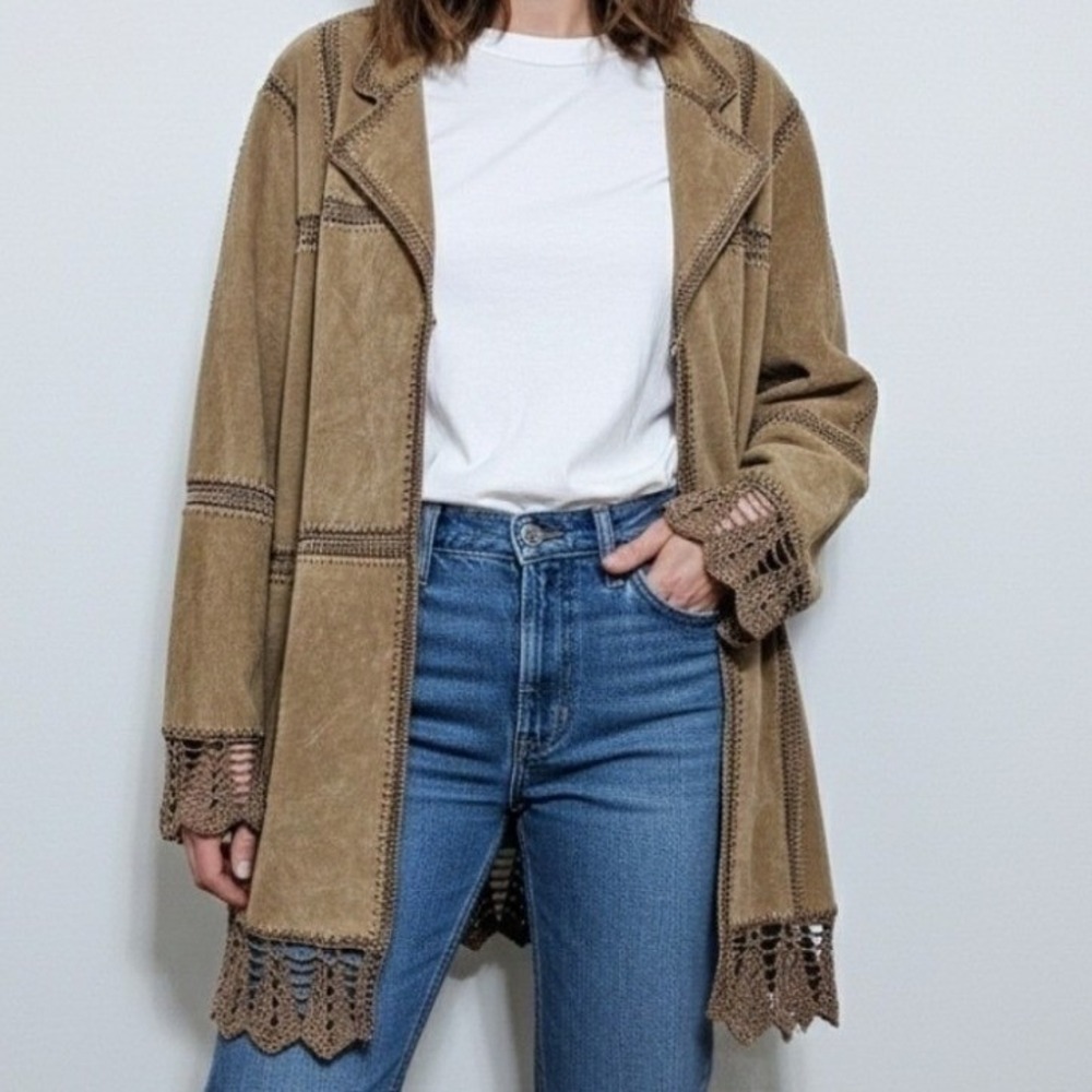 Brandon‎ Thomas Leather Jacket Patchwork Festival Womens Boho Western Brown 2X